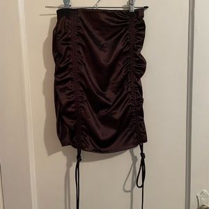 DIVIDED H&M adjustable cinch bodycon silky mini skirt dark brown size XS